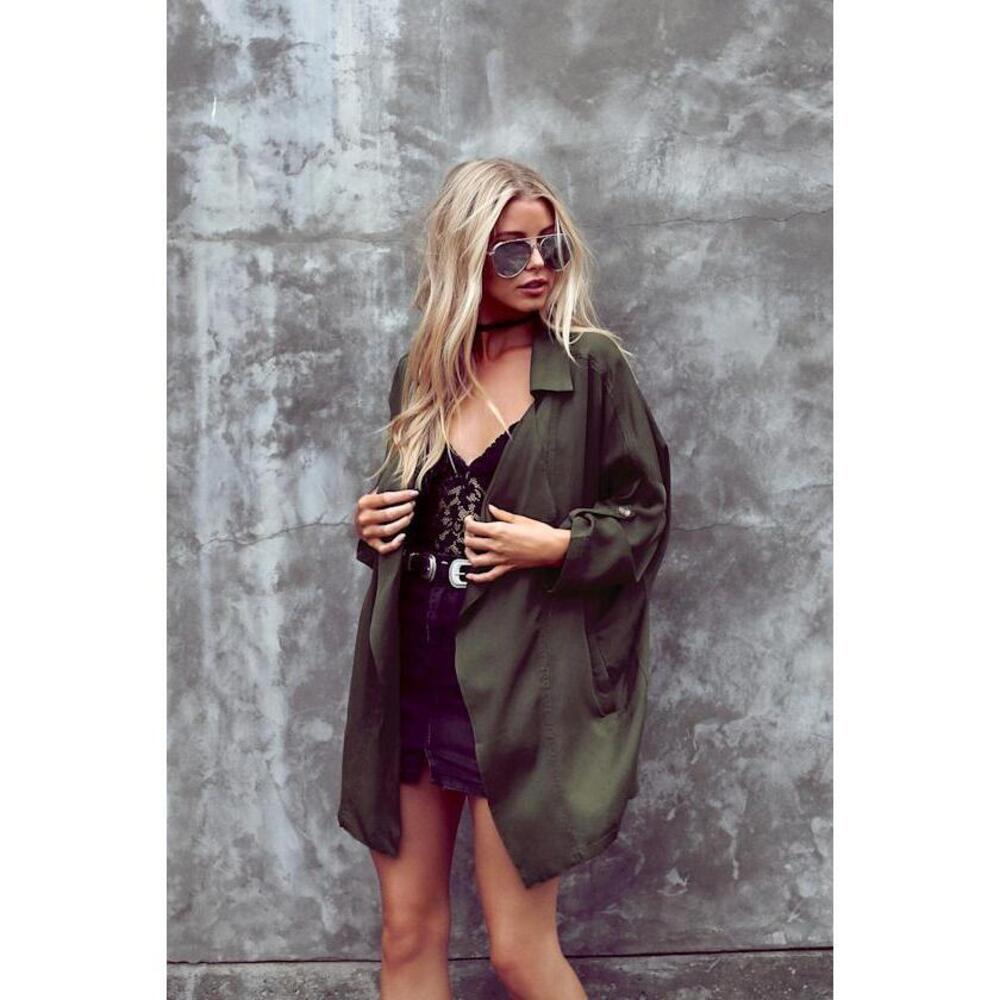 Lulus Lucky Break Olive Oversized Jacket Green - Size S